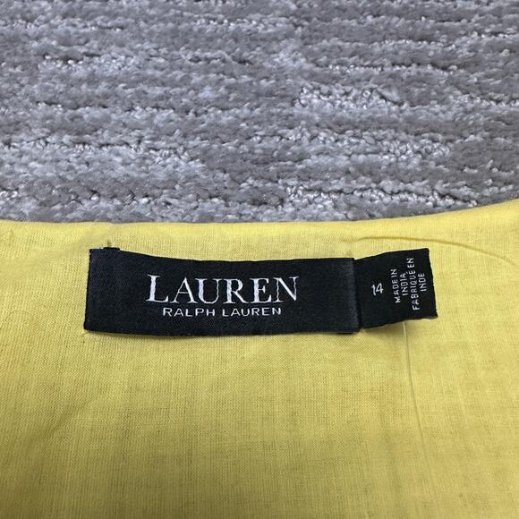 Lauren Ralph Lauren Dress Women 14 Yellow Gingham Tie Waist Tiered Spring Easter - Picture 8 of 15